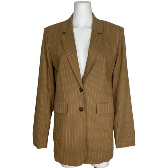 Nicholas Charlee Blazer 4 Caramel Pinstripe Oversized Linen Blend Pockets Summer - Picture 1 of 12